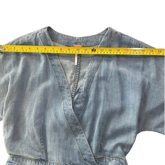 Free People Marlin Chambray One-Piece Shorts Romper Bell Sleeve Jumpsuit Size S - Picture 11 of 16